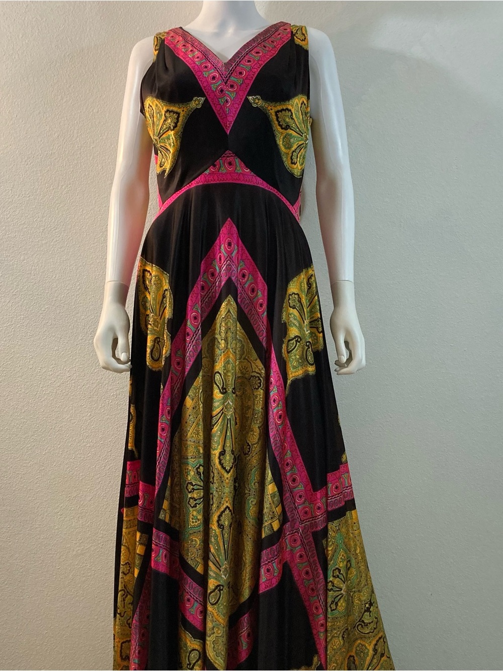 Vintage Maxi Dress, Elinor Gay, 1960s, Paisley Multi Color Dress